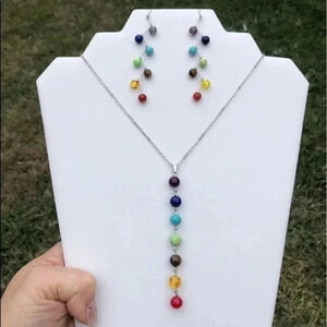 Gorgeous Chakra Stones Reiki Necklace & Earring Set NWT